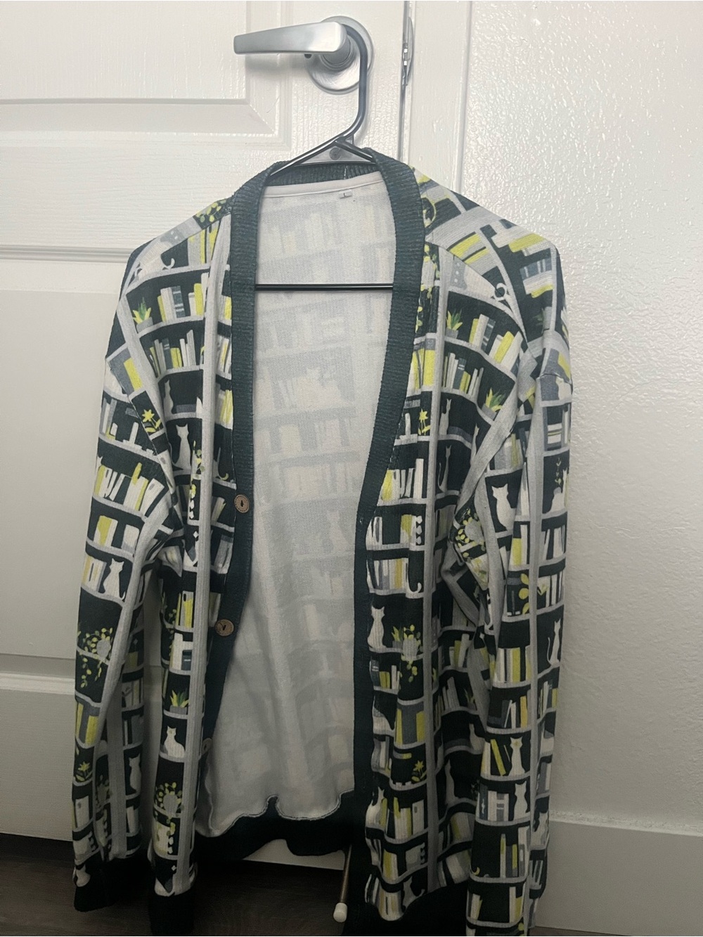 Women's Open Front Cardigan Sweater in Black, White & Lime